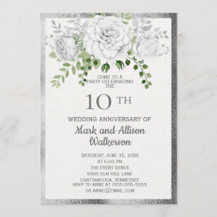 Invitation Noces de diamant - 10 ans de mariage Fleurs argent
