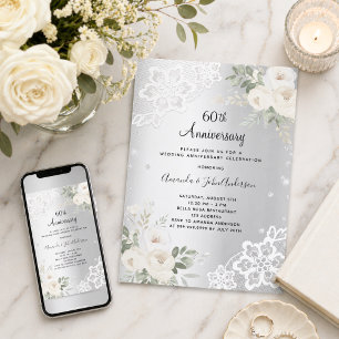 Invitation Noces de diamant argenté 60 ans de mariage