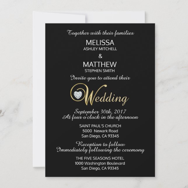 Invitation Noces de diamant noires élégantes chiques faites (Devant)