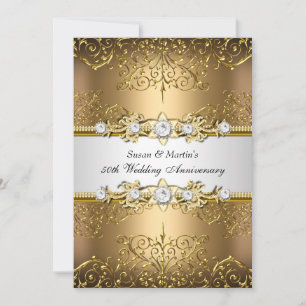 Invitation Noces de diamant : tourbillon floral blanc or 50e 