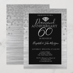 Invitation Noces de diamants argentées chic