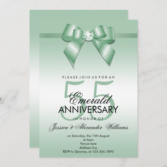 Invitation Noces de émeraude 55e anniversaire de mariage (Devant / Derrière)
