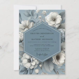 Invitation Noces de Flore Éthérée Bleu Ardoise