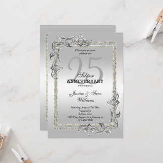Invitation Noces de Gemme et de Paillettes d'Argent 25e Anniv