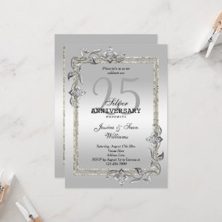 Invitation Noces de gemme et paillettes d'argent 25e annivers