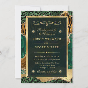 Invitation Noces de Glitter Jungle Agate Or Vert