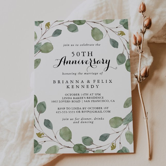 Invitation Noces de greenery Eucalyptus 50 ans (Créateur téléchargé)