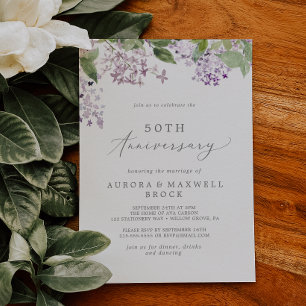 Invitation Noces de Lilas Rustique 50 Ans