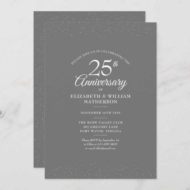 Invitation Noces de mariage 25e anniversaire Silver Stardust  (Devant / Derrière)