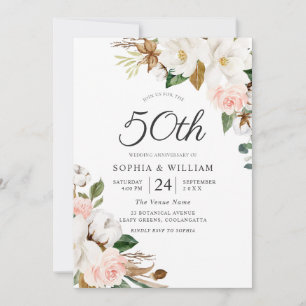 Invitation Noces de mariage 50 ans Fleurs roses et blanches