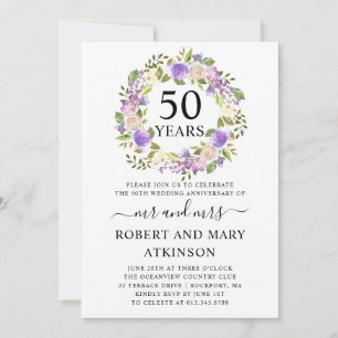 Invitation Noces de mariage 50 ans Fleurs violettes et blanch