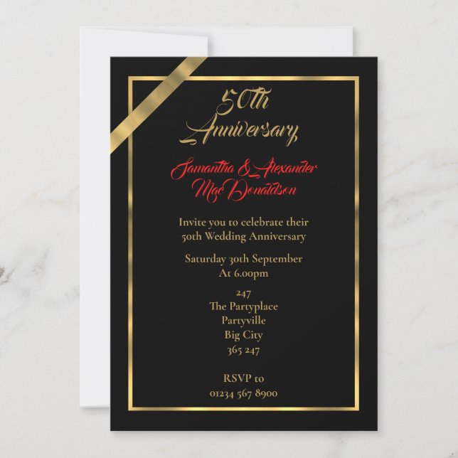 Invitation Noces de mariage 50 ans noir et or (Devant)