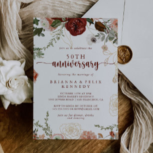 Invitation Noces de mariage 50 ans Or Rustique Floral 