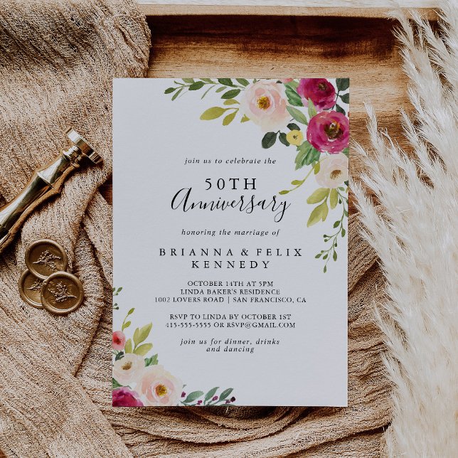 Invitation Noces de mariage 50 ans Vert Feuillage Rose Blush (Créateur téléchargé)