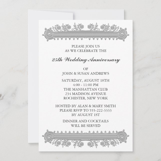 Invitation Noces de Mariage Argent 25ème Anniversaire de Mari (Devant)