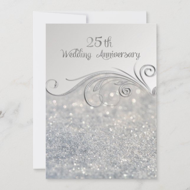 Invitation Noces de mariage Argent Étincelant 25ème Anniversa (Devant)