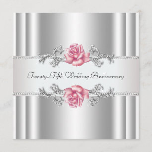 Invitation Noces de Mariage Argent Roses Roses 25ème Annivers