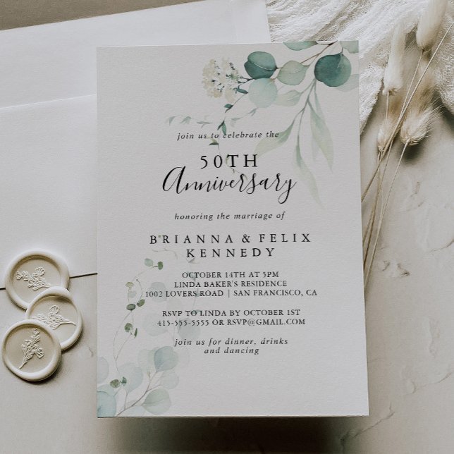 Invitation Noces de mariage Été Vert Eucalyptus 50 ans (Créateur téléchargé)