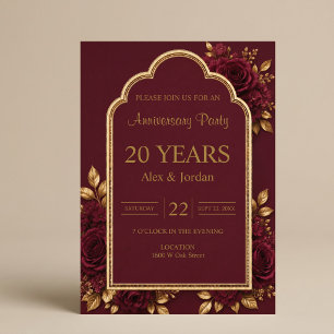 Invitation Noces de mariage florales bordeaux et or