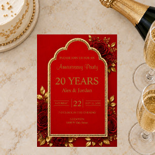 Invitation Noces de mariage florales rouge et or