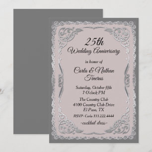 Invitation Noces de Mariage Orné Argent et Bleu