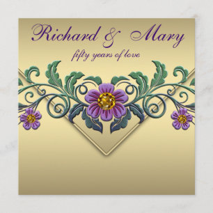 Invitation Noces de mariage Purple Petunia Or 50ème anniversa