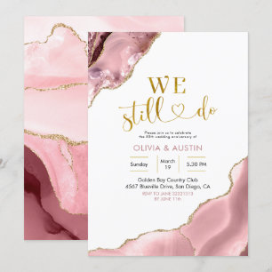 Invitation Noces de mariage rose et agate dorée