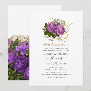 Invitation Noces de mariage vintage pour 50 ans de mariage or