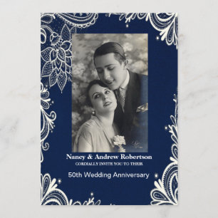 Invitation noces de nacre 50 ans de mariage blanc dentelle bl
