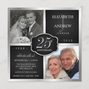 Invitation Noces de noir et d'argent 25e anniversaire de mari