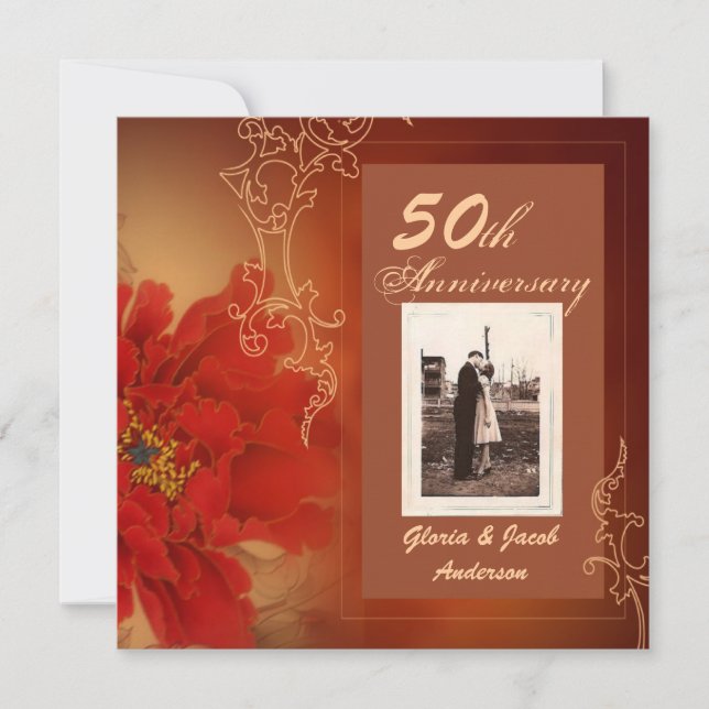 Invitation Noces de Peonie Rouge 50 ans de mariage (Devant)