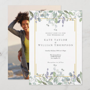 Invitation Noces de photo florale aquarelle de lilas de verdu