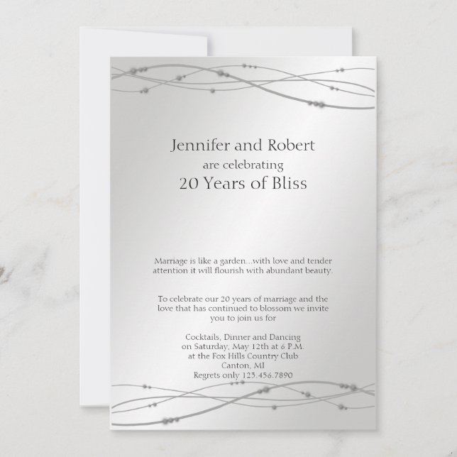 Invitation Noces de platine pour 20 ans de mariage (Devant)