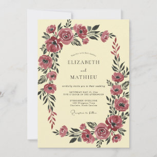 Invitation Noces de ranunculus bordeaux à la crème et à l'euc
