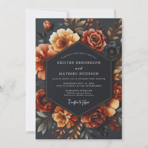 Invitation Noces de romance à la floraison orange rouillée