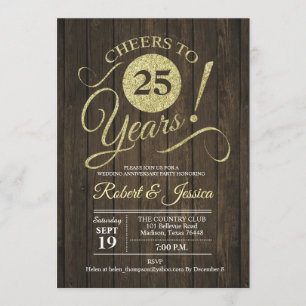 Invitation Noces de rustique 25e Anniversaire de Mariage - Bo