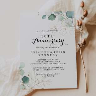 Invitation Noces de rustique Eucalyptus Or 50ème Anniversaire