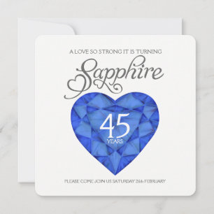 Invitation Noces de saphir amour si fort cœur aquarelle