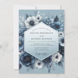 Invitation Noces de sérénité florale bleu ardoise