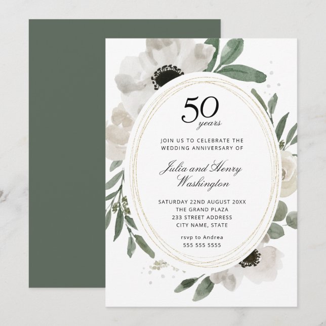 Invitation Noces de toile émeraude 50e anniversaire de mariag (Devant / Derrière)