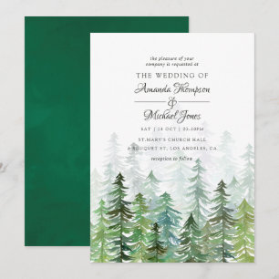Invitation Noces d'hiver aux arbres de pin aquarelle