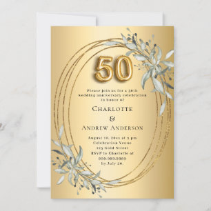 Invitation noces d'or 50 ans de mariage avec verdure dorée