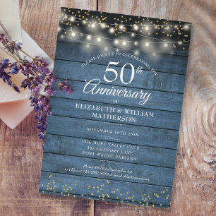 Invitation Noces d'or 50 ans de mariage Guirlandes lumineuses