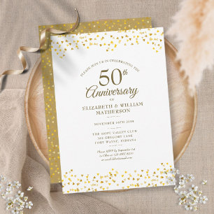 Invitation Noces d'or 50 ans mariage Confettis coeurs d'amour