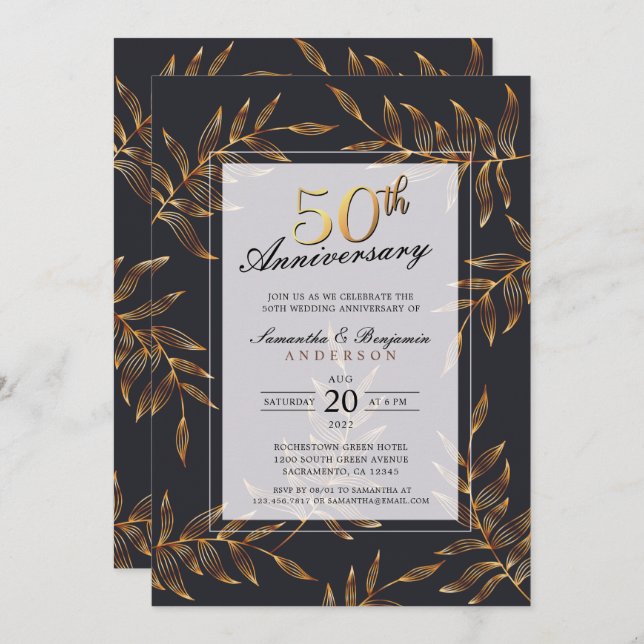 Invitation Noces d'or 50e anniversaire de mariage (Devant / Derrière)