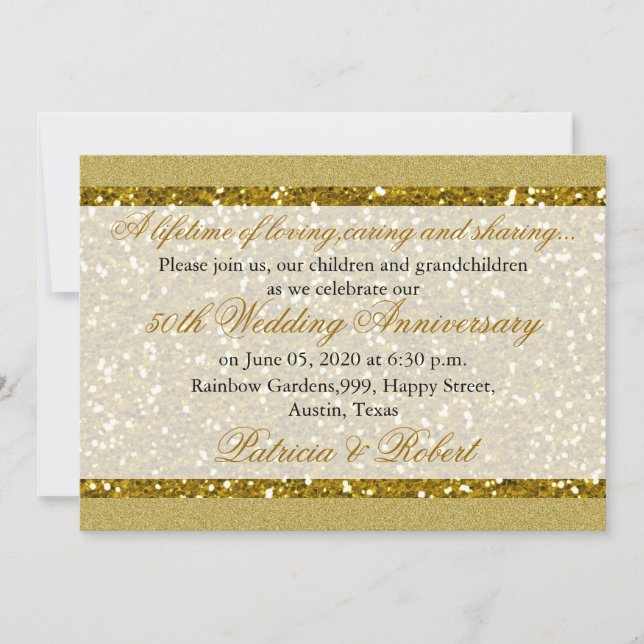 Invitation Noces d'or 50e anniversaire de mariage doré (Devant)