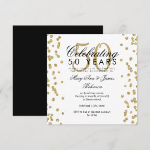 Invitation Noces d'or Confetti Pailleté Doré 50 ans de Mariag