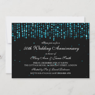 Invitation Noces d'or Confettis d'étoiles Turquoise