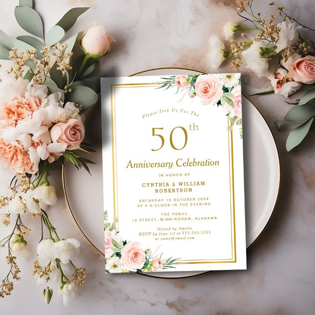 Invitation noces d'or et de rose 50 ans de mariage (Créateur téléchargé)
