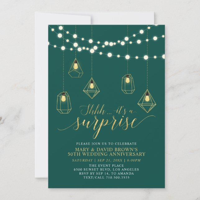 Invitation Noces d'or et de vert : surprise pour anniversaire (Devant)
